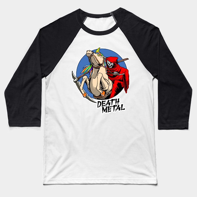 Death Metal Unicorn Grim Reaper Heavy Metal Rainbow Funny Baseball T-Shirt by markz66